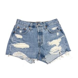 Levi's 501 Denim Distressed Light Wash Button Fly Short Sz 25‎